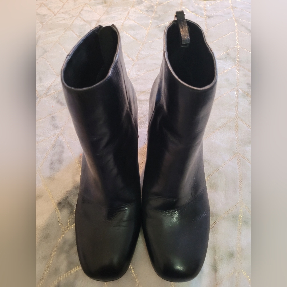 Nine West Black Leather Ankle Booties Pointed Toe High Heel Zip Up Womens 7.5